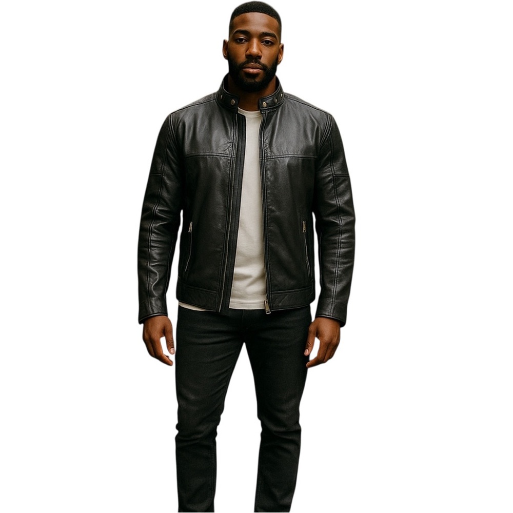 Vagabond Leather Jacket Mens Size XL Black Smooth Moto Biker Bomber Classic Coat
